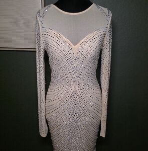 Windsor Silver Embellished Long Sleeve Dress
